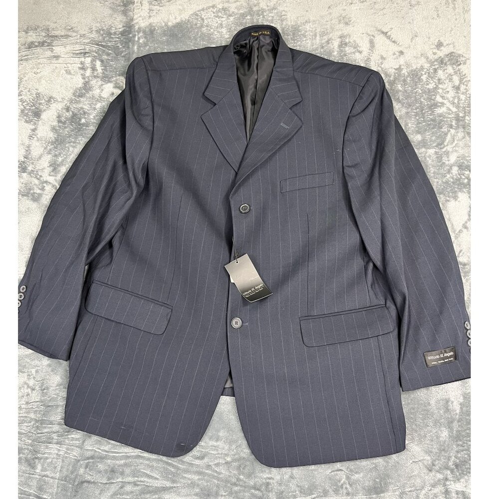 Vittorio St. Angelo Mens Navy Pinstripe Two-Piece Suit Blazer 48 & Pants 42 NWT